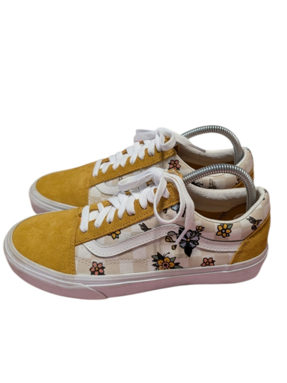 Vans Old Skool Floral Sneakers Yellow Beige Women's - Picture 2 of 11